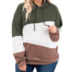 Green Lucky Break Color Block Plus Size Hoodie